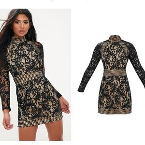 COPY - PLT black lace high neck body on mini dress